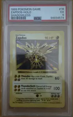 PSA 5 Pokemon Card: Zapdos 16/102 Shadowless Holo - Image 1