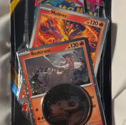 Pokemon Chaos Rising Checklane Blister Booster Moltres & Reshiram + Coin New - Image 3