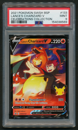 Lance's Charizard V SWSH133 Black Star Promo Pokemon 2021 Celebrations PSA 9 - Image 1