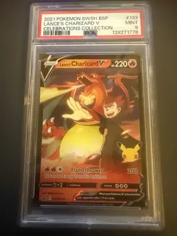 2021 POKEMON SWSH BLACK STAR PROMO CELEBRATIONS COLL LANCE'S CHARIZARD V PSA 9 - Image 1