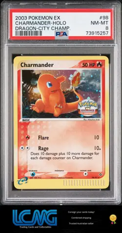 2003 Pokemon Ex Dragon #98 Charmander Holo Dragon City Championships PSA 8 - Image 1