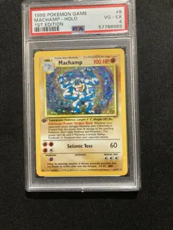 Pokemon 1999 base set 1st Machamp Holo Rare #8 PSA 4 - Image 1