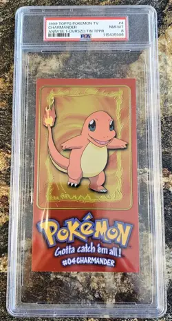 1999 Pokemon Topps TV Anim Se 1 CHARMANDER 4 Oversized Tin Topper PSA 8 NM-MINT - Image 1