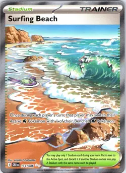 Surfing Beach 114/086 Ultra Rare ME04: Chaos Rising Pokemon Holo Near Mint - Image 1