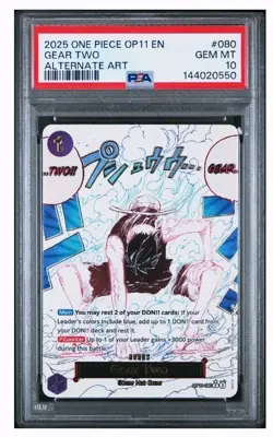 2025 ONE PIECE OP11-A FIST OF DIVINE SPEED 080 GEAR TWO ALTERNATE ART ENG PSA 10 - Image 1