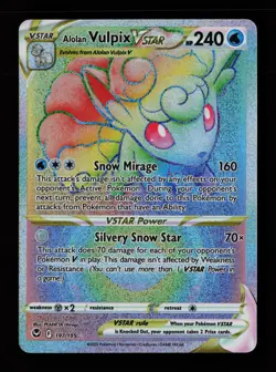 Alolan Vulpix VSTAR 197/195 Rainbow Rare Silver Tempest Pokemon Cards - Image 1