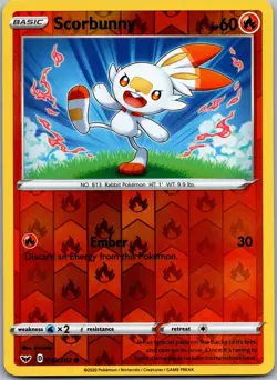 Scorbunny 030/202 Common Sword & Shield Pokemon Reverse Holo Near Mint - Image 1