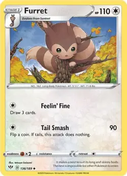 Furret 136/189 Reverse Holo Uncommon Pokemon SWSH03: Darkness Ablaze NM - Image 1