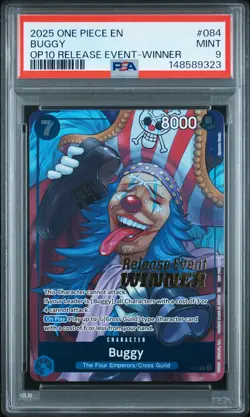 2025 ONE PIECE PROMOS ROYAL BLOOD RELEASE EVENT-WINNER #084 BUGGY PSA 9 - Image 1