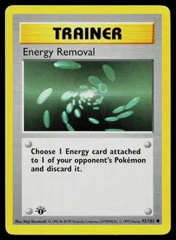Pokemon Card - Energy Removal Base Set Shadowless 92/102 1st Edition NM - Image 1