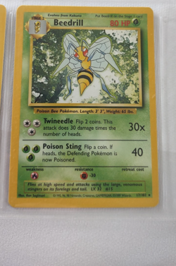3 pokemon cards. Original base set 102. Clefairy holo, Beedrill, Electrode. - Image 5