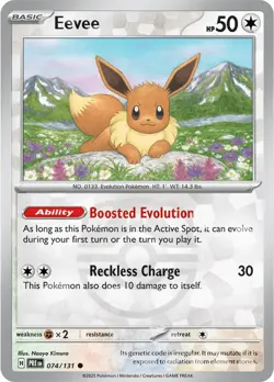 Eevee 74/131 Reverse Common Prismatic Evolutions Pokemon Cards - Image 1