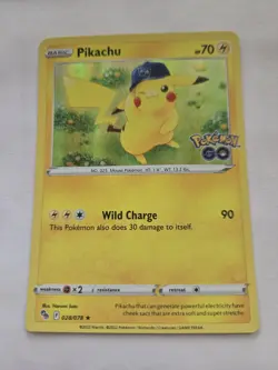 Pokemon Go Pikachu Holo Rare Card Set 28/78 2022 TCG NM/LP Pikachu Wearing Hat - Image 1