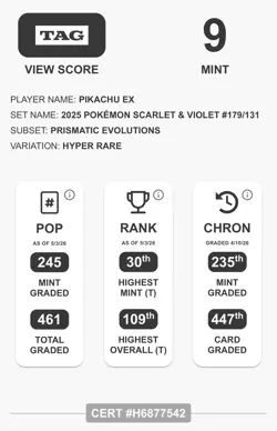 Pokemon TCG Pikachu EX Hyper Rare Card 179/131 Prismatic Evolutions TAG 9 - Image 3
