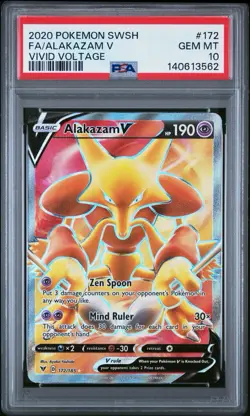 Pokemon Alakazam V (Full Art) 172/185 Swsh04: Vivid Voltage Holo PSA 10 - Image 1