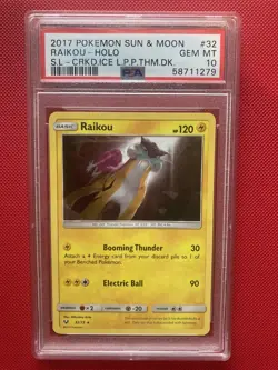 PSA 10 Raikou Cracked Ice 2017 Shining Legends Let’s Play Pikachu Holo #32 POP91 - Image 1