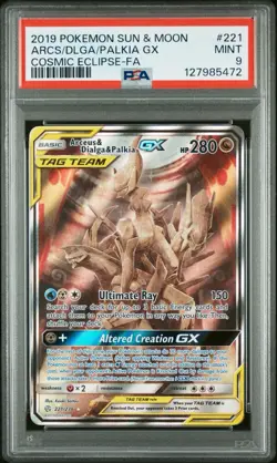 POKEMON SUN & MOON COSMIC ECLIPSE FULL ART/ARCEUS & DIALGA & PALKIA GX PSA 9 - Image 1