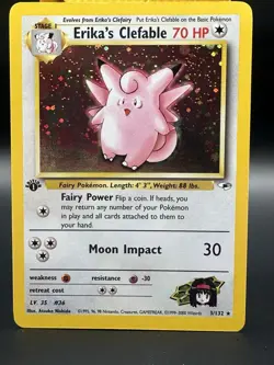 1st Edition Erika's Clefable Gym Heroes 3/132 Holo Rare Pokemon Card LP - Image 1