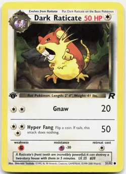 Pokemon TCG Dark Raticate Team Rocket Common 51/82 1st Edition - Image 1