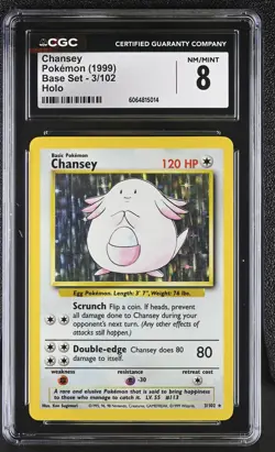 CGC 8 Chansey 1999 Base Set 3/102 Holo Pokemon Card - Image 1