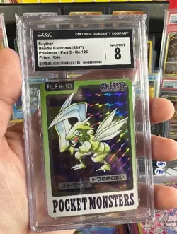 Scyther 1997 Japanese Bandai Carddass #123 Prism Holo Pokemon TCG CGC 8 - Image 1