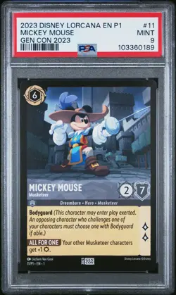2023 DISNEY LORCANA EN P1-PROMO GEN CON 2023 #11 MICKEY MOUSE - MUSKETEER PSA 9 - Image 1