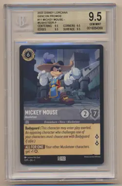 BGS 9.5 Disney Lorcana GENCON Promo Mickey Mouse Musketeer 11/P1 GEM MINT! QUADS - Image 1