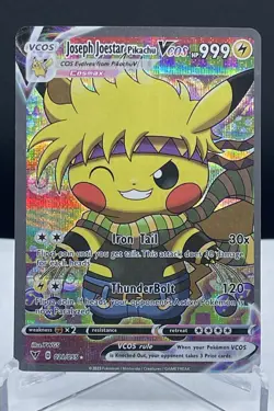 CUSTOM Pikachu, Joseph Joestar Pikachu Cosplay Holo Pokemon Card - Image 1
