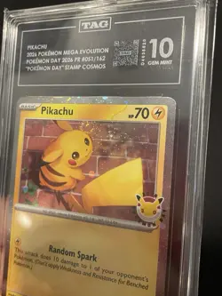 💎TAG 10 SWIRL 🌀 Pikachu 051/162 Pokemon Day 2026 Cosmos Holo Stamp - Image 3