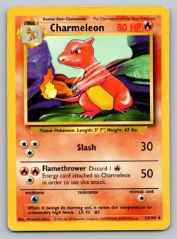 Charmeleon 24/102 Uncommon Base Set Unlimited Pokemon Damaged - Image 1
