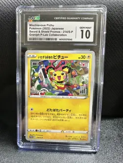 CGC 10 mischievous Pikachu 214/s-p Japanese Pokemon Card - Image 1