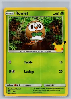 Rowlet 007/025 Promo McDonald's 25th Anniversary Promos Pokemon Holo Near Mint - Image 1