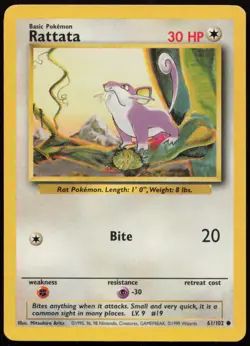 Rattata 61/102 LP Base Set Unlimited Common Pokemon - Image 1