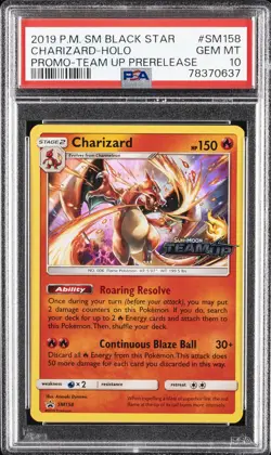 2019 POKEMON SM BLACK STAR PROMO TEAM UP PRERELEASE #SM158 CHARIZARD-HOLO PSA 10 - Image 1