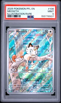 Meowth 106/094 Illustration Rare Pfl En-phantasmal Flames Pokemon PSA 9 - Image 1