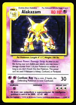 ALAKAZAM 1/102 HOLO HOLO RARE BASE SET UNLIMITED POKEMON HOLO MP - Image 1