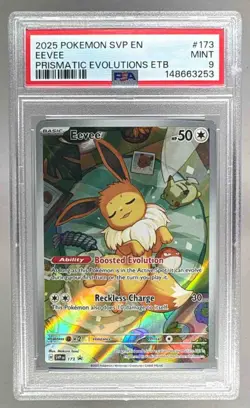 148663253 Eevee 2025 Pokemon SV Prismatic Evolutions ETB Promo #173 PSA 9 - Image 1