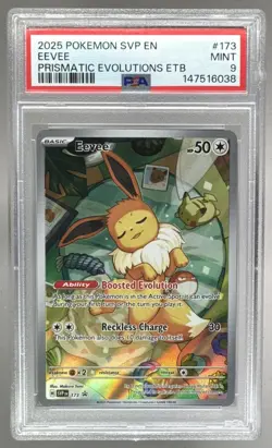 147516038 Eevee 2025 Pokemon SV Prismatic Evolutions ETB Promo #173 PSA 9 - Image 1