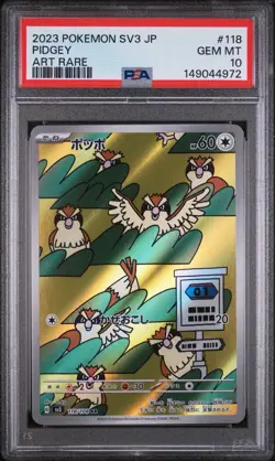 Pokemon SV3 Ruler of the Black Flame JP Pidgey 118/108 AR Holo PSA 10 - Image 1
