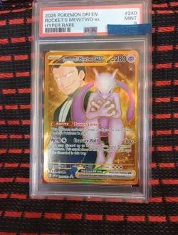 Pokemon Destined Rivals Gold Team Rockets Mewtwo EX Hyper Rare 240/182 PSA 9 - Image 3