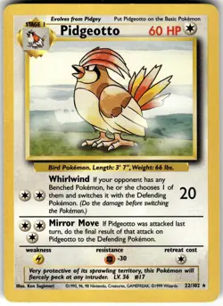 Pidgeotto 22/102 Base Set Unlimited Pokemon NM Fast Ship - Image 1