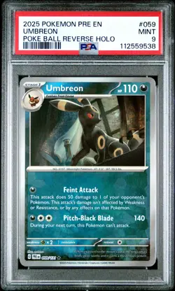 2025 POKEMON PRE EN-PRISMATIC EVOLUTIONS POKE BALL REVERSE HOLO UMBREON PSA 9 - Image 1