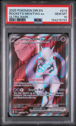 2025 POKEMON DRI EN-DESTINED RIVALS ULTRA RARE TEAM ROCKET'S MEWTWO EX PSA 10 - Image 1