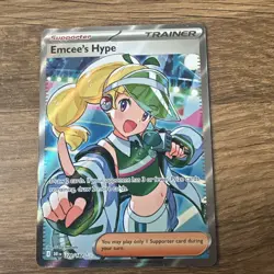 Pokemon TCG Emcees Hype 220/182 S&V Destined Rivals Full Art Trainer - Image 1
