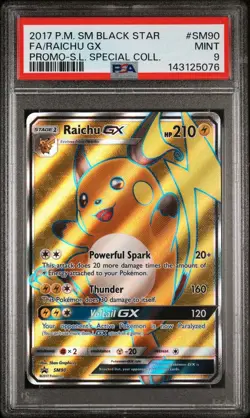 2017 POKEMON SM BLACK STAR PROMO #SM90 FULL ART/RAICHU GX PSA 9 - Image 1
