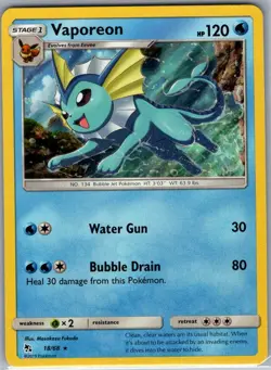 Vaporeon 18/68 Holo Hidden Fates - Pokemon Card - NM - Image 1