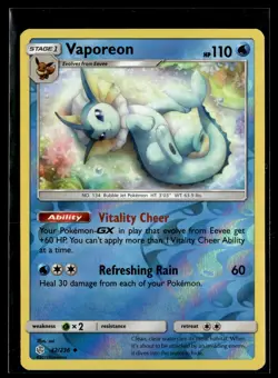 Vaporeon 42/236 Cosmic Eclipse Reverse Holo Uncommon Pokemon - Image 1