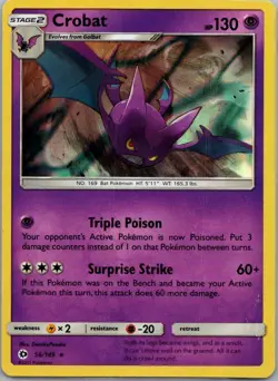 Pokemon TCG Crobat 56/149 Sun Moon Holo LP - Image 1