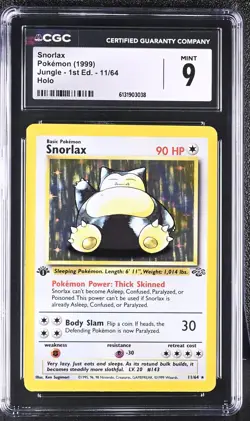 CGC 9 MINT Snorlax 11/64 Jungle 1st Edition Holo Pokemon Card - Image 1
