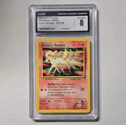 CGC 8 Blaine's Ponyta 63/132 Gym Heroes 2000 Pokemon TCG Graded - Image 1